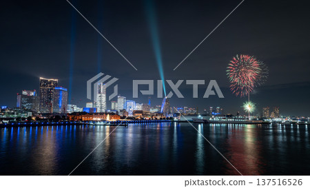 Laser show and fireworks at Yokohama Minato Mirai Laser show and fireworks at Yokohama Minato Mirai 137516526