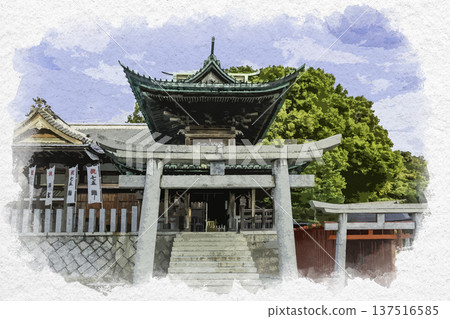福岡縣北九州市南隅路甲州八幡神社水彩畫 福岡縣北九州市南隅路甲州八幡神社水彩畫 137516585