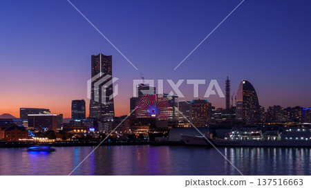 Panoramic night view of Yokohama Minato Mirai Panoramic night view of Yokohama Minato Mirai 137516663