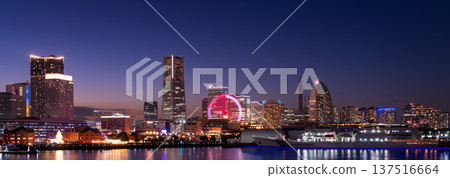Panoramic night view of Yokohama Minato Mirai Panoramic night view of Yokohama Minato Mirai 137516664