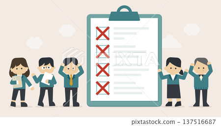 Image of business troubles where business team struggles with checklist failures and problems | Gentle business image 137516687