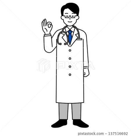 Male doctor making an OK sign (whole body) 137516692