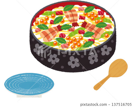 色彩繽紛的海鮮散壽司 色彩繽紛的海鮮散壽司 137516705