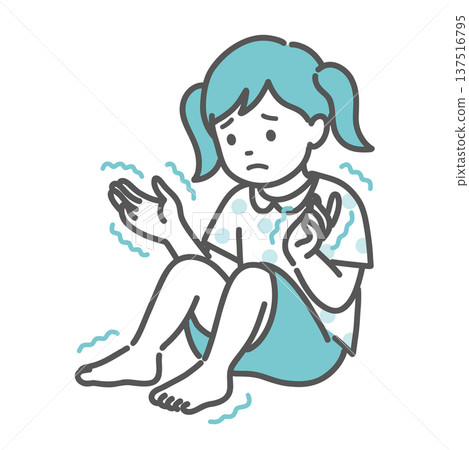 Illustration of a girl (child) who seems anxious due to numbness and trembling in her limbs 137516795