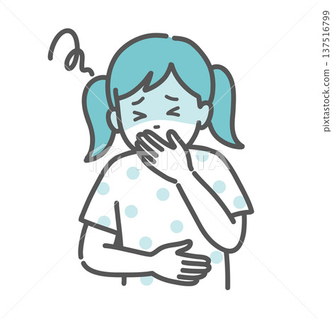 Illustration of a girl (child) suffering from nausea and feeling unwell 137516799