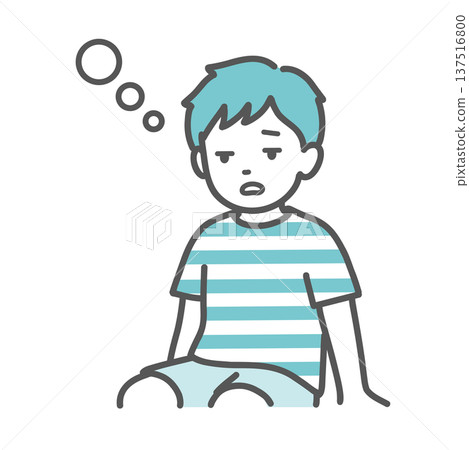 Illustration of a boy (child) feeling unwell and daydreaming Illustration of a boy (child) feeling unwell and daydreaming 137516800