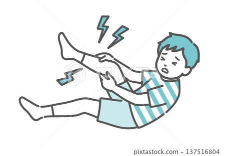 Illustration of a boy (child) suffering from leg pain and cramps 137516804