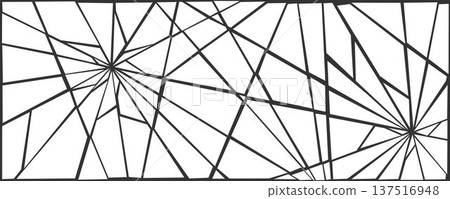Damaged shattered glass effect background. Black and white grunge broken texture. Multiple cracked lines explosion pattern. Fractured triangle pieces, shatters, fragments, debris wallpaper. Vector 137516948