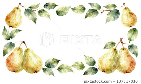 逼真的梨水彩插畫邊框 137517036