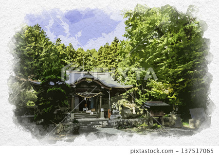 Watercolor style, Akiyoshi Hachiman Shrine, worship hall, Mine City, Yamaguchi Prefecture Watercolor style, Akiyoshi Hachiman Shrine, worship hall, Mine City, Yamaguchi Prefecture 137517065