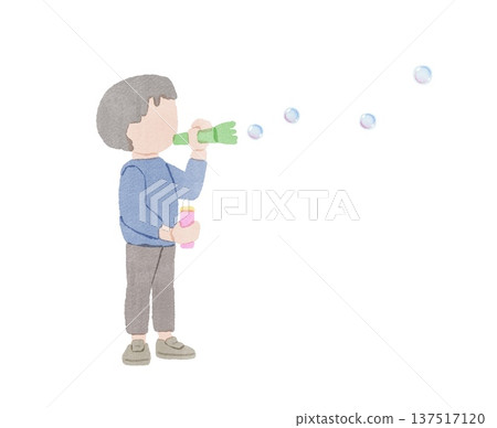 Illustration of a boy playing soap bubbles Illustration of a boy playing soap bubbles 137517120