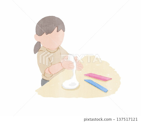 一幅女孩玩黏土的插圖 137517121