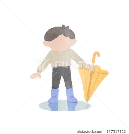Illustration of a boy playing in a puddle Illustration of a boy playing in a puddle 137517122