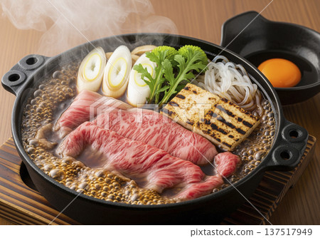 Marbled Wagyu beef sukiyaki pot Marbled Wagyu beef sukiyaki pot 137517949