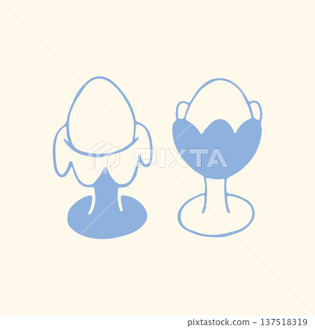 Hand drawn egg cups shaped like flower goblets in minimalist blue line style. Elegant poached egg holders vector for breakfast themes, kitchen decor, brunch menus, tableware design and food graphics 137518319