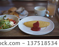 Hotel breakfast (omelette and salad) 137518534