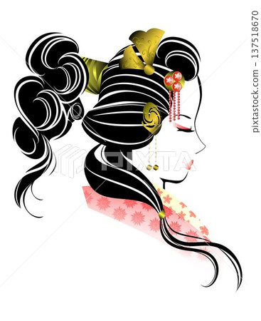 女人的臉,日式髮型,和服 女人的臉,日式髮型,和服 137518670