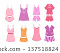 Women doodle style pajamas. Collection of elements on a white background. 137518824