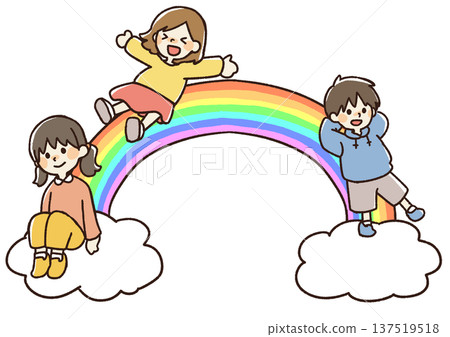 孩子們在大彩虹上玩耍的插圖 137519518