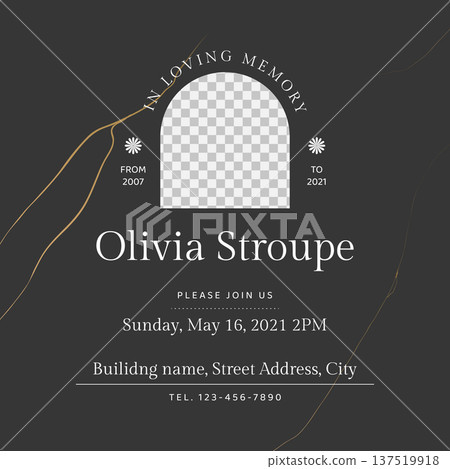 Memorial and funeral invitation card template design, dark grey decorated with abstract lines Memorial and funeral invitation card template design, dark grey decorated with abstract lines 137519918