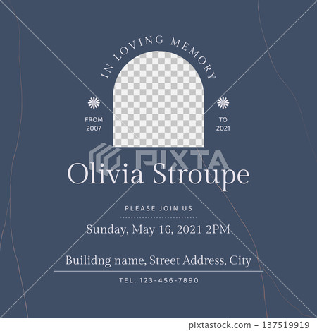 Memorial and funeral invitation card template design, dark blue decorated with abstract lines Memorial and funeral invitation card template design, dark blue decorated with abstract lines 137519919