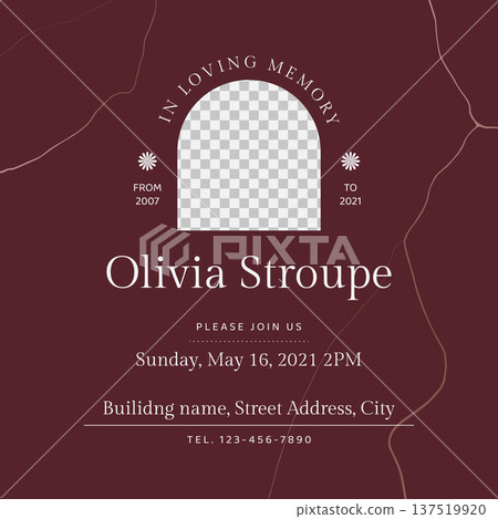 Memorial and funeral invitation card template design, dark red decorated with abstract lines Memorial and funeral invitation card template design, dark red decorated with abstract lines 137519920