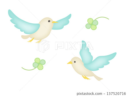 三葉草和小鳥的水彩插圖 137520716