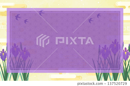 Iris gold and purple Japanese pattern square frame_horizontal Iris gold and purple Japanese pattern square frame_horizontal 137520729