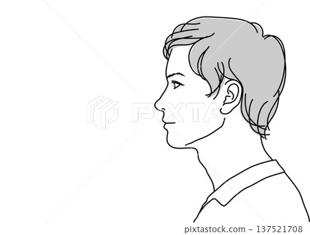 一位年輕日本男子的插圖,側視圖,上半身,正面朝上,單色 一位年輕日本男子的插圖,側視圖,上半身,正面朝上,單色 137521708