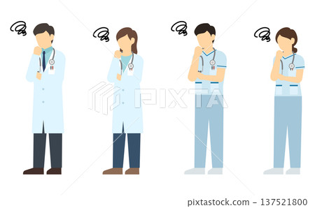Flat illustration: Worried doctor and nurse set Flat illustration: Worried doctor and nurse set 137521800
