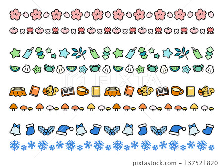 Cute four seasons line illustration material set | Spring, Summer, Autumn, Winter, Decoration Cute four seasons line illustration material set | Spring, Summer, Autumn, Winter, Decoration 137521820