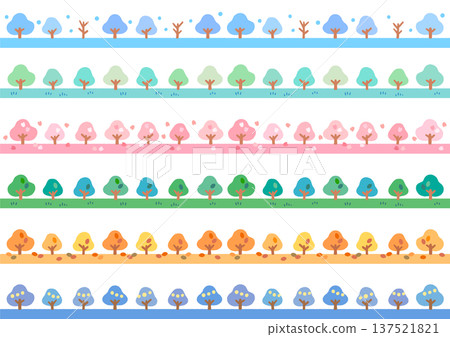 Cute four seasons tree line illustration material set | Spring, Summer, Autumn, Winter, Decoration Cute four seasons tree line illustration material set | Spring, Summer, Autumn, Winter, Decoration 137521821