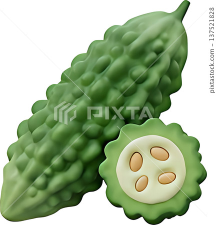 3D illustration of Okinawa's specialty bitter melon, clay-style summer vegetable icon material 137521828
