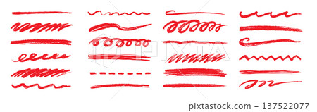 Line pencil red brush set. Line red underline brush pencil pen hand drawn stroke marker highlight.. Doodle scribble ink sketch strike through note sign texture grunge. Vector Line pencil red brush set. Line red underline brush pencil pen hand drawn stroke marker highlight.. Doodle scribble ink sketch strike through note sign texture grunge. Vector 137522077