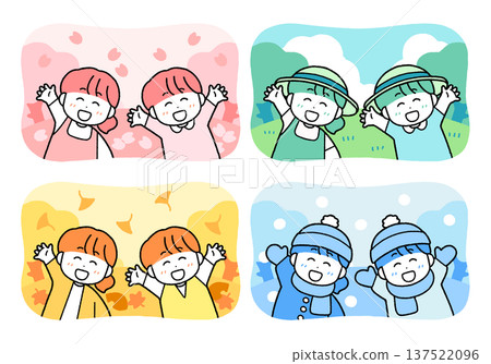 Children's Seasons Illustration Set | Easy to use for monochrome printing 137522096