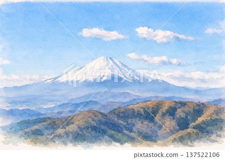 富士山殘雪，水彩風格 137522106