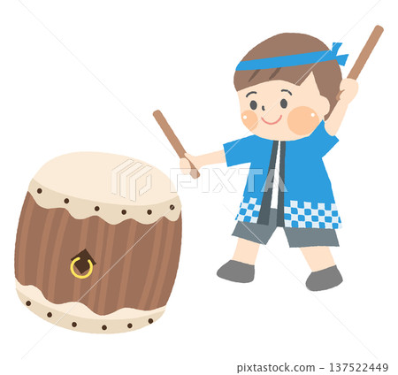 男孩演奏日本鼓的插圖 137522449