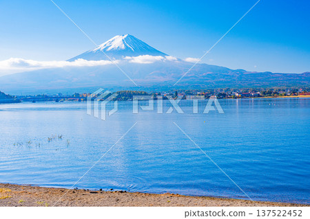 (Yamanashi Prefecture) Mount Fuji seen from the shores of Lake Kawaguchi 137522452