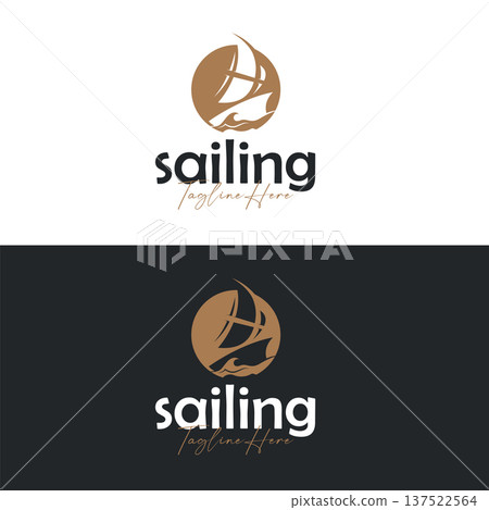 Luxury Flat Fishing Boat Logo design sailing for brand and illustration template 137522564