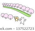 Illustration of a row of cherry blossom trees, a rapeseed flower field, and cute animals Illustration of a row of cherry blossom trees, a rapeseed flower field, and cute animals 137522723