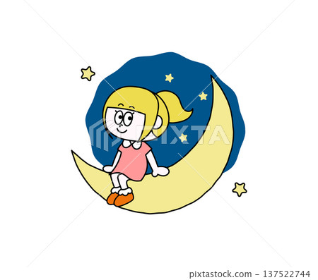 Illustration of a girl on the moon 137522744