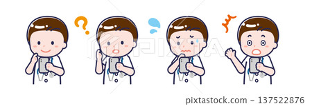 A male "short-sleeved doctor" using a smartphone A male "short-sleeved doctor" using a smartphone 137522876