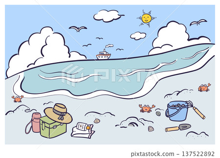 海灘上貝類採集的插圖 海灘上貝類採集的插圖 137522892