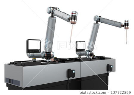 3d rendering robotic arms with control panels isolated 3d rendering robotic arms with control panels isolated 137522899