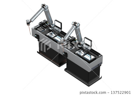 3d rendering robotic arms with control panels isolated 3d rendering robotic arms with control panels isolated 137522901