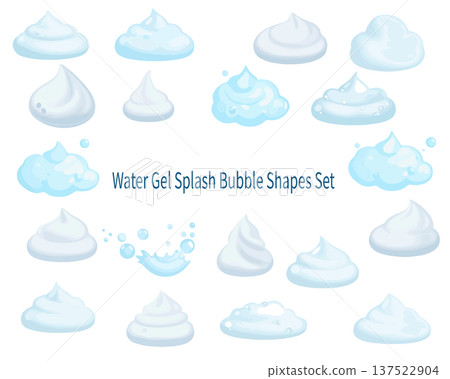水凝膠氣泡和水花形狀合集。透明液體氣泡圖示素材。 137522904