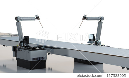Automation industry concept with robot assembly line isolated Automation industry concept with robot assembly line isolated 137522905