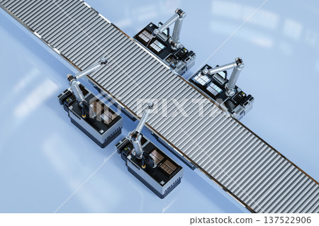 Automation industry concept with robot assembly line in factory 137522906