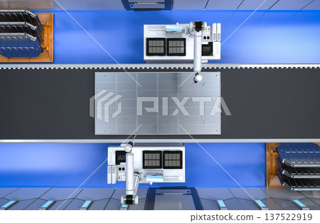 3d rendering robotic arms manufacture electric car battery 137522919