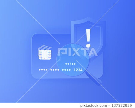 Credit card fraud detection, financial security system analyzing payment card data with magnifier verification. Bank card risk alert shield for digital transaction protection vector illustration Credit card fraud detection, financial security system analyzing payment card data with magnifier verification. Bank card risk alert shield for digital transaction protection vector illustration 137522939